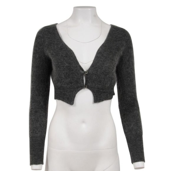Jacquemus Womens Alzou Cardigan Sweater Size 38 Gray Mohair Wool Blend 2 Button - Picture 1 of 10